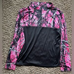 Womens WFS Pink and Black Camouflage 1/4 zip long sleeved top size S